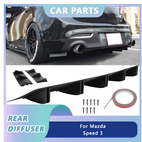 1Pcs Rear Bumper Lip Diffuser Spoiler Splitter Shark 5 Fins For Mazda Speed 3 CX-3 CX5 CX-7 81.5cm Universal Car Accessories