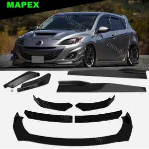 2004-21 Mazda 2 3 5 Front Bumper Lip Splitter Spoiler Side Skirt Body Kit Glossy Black