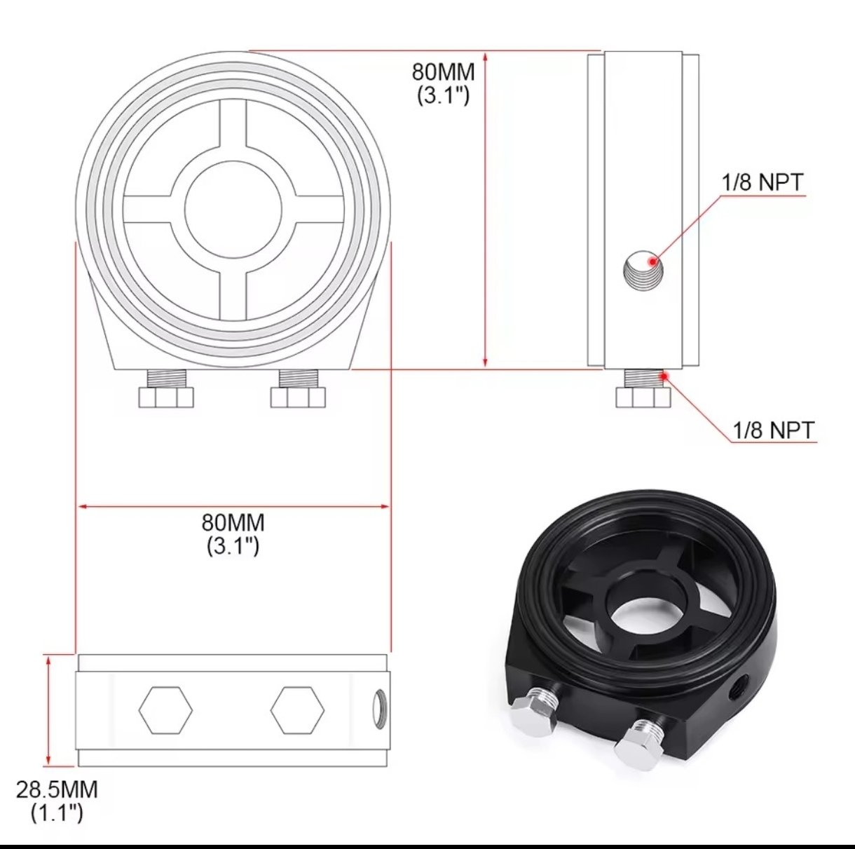 🛢️ Oil Filter Cooler Sandwich Plate Adapter – M20 x 1.5 / 3/4-16 - Image 3